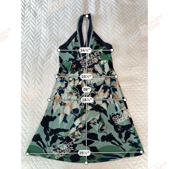 BCBGMAXAZRIA Halter Floral Fit & Flare Dress Sage Navy Resort Coastal Chic XS - Picture 13 of 16